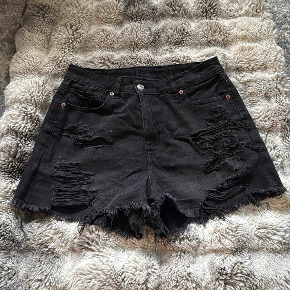 American Eagle Outfitters Black Ripped Jean Shorts